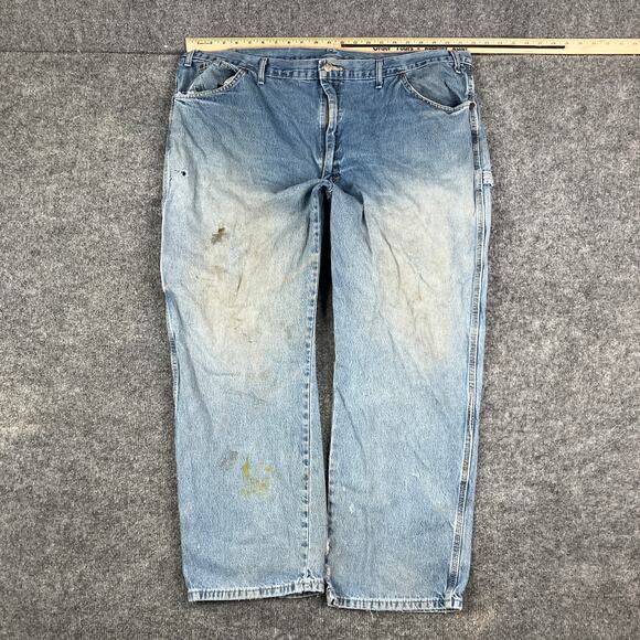 Wrangler Jeans Mens Size 44x30 Light Blue Distressed Carpenter Workwear Denim - Picture 1 of 11